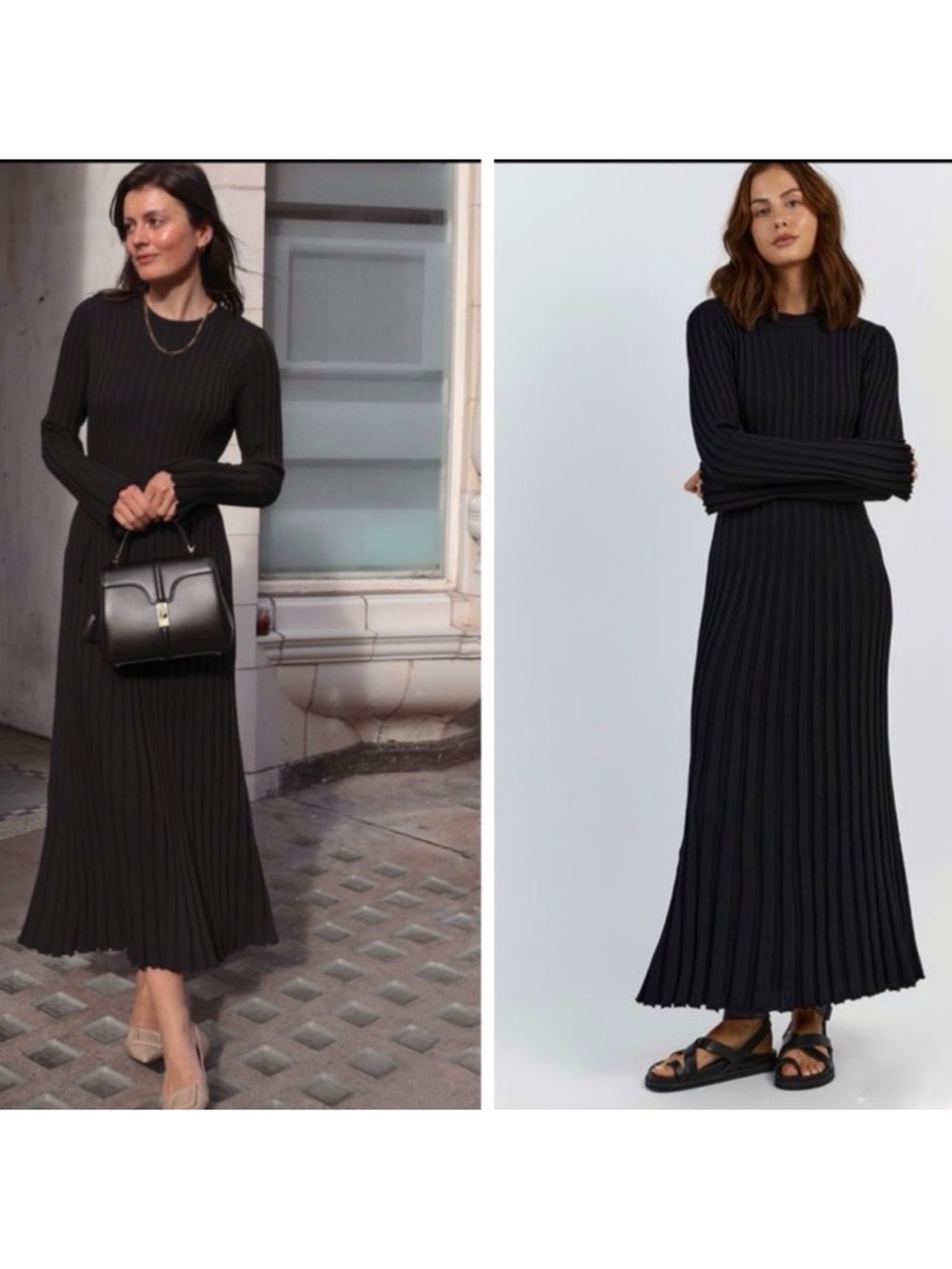 NEW DISSH ADA Pleated Long Sleeves Midi Dress in Black Size S